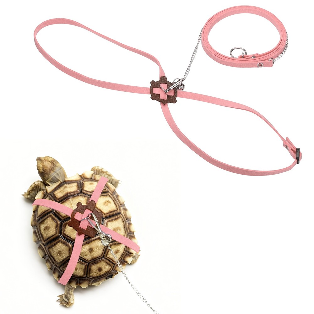 Tortoise Leash Harness with Bell, ( Leather, Large, Pink )