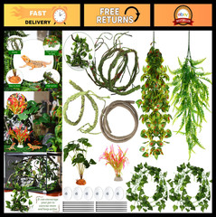 9-Piece Reptile Jungle Vines Decor Set – Bendable Climbing Plants with Suction C