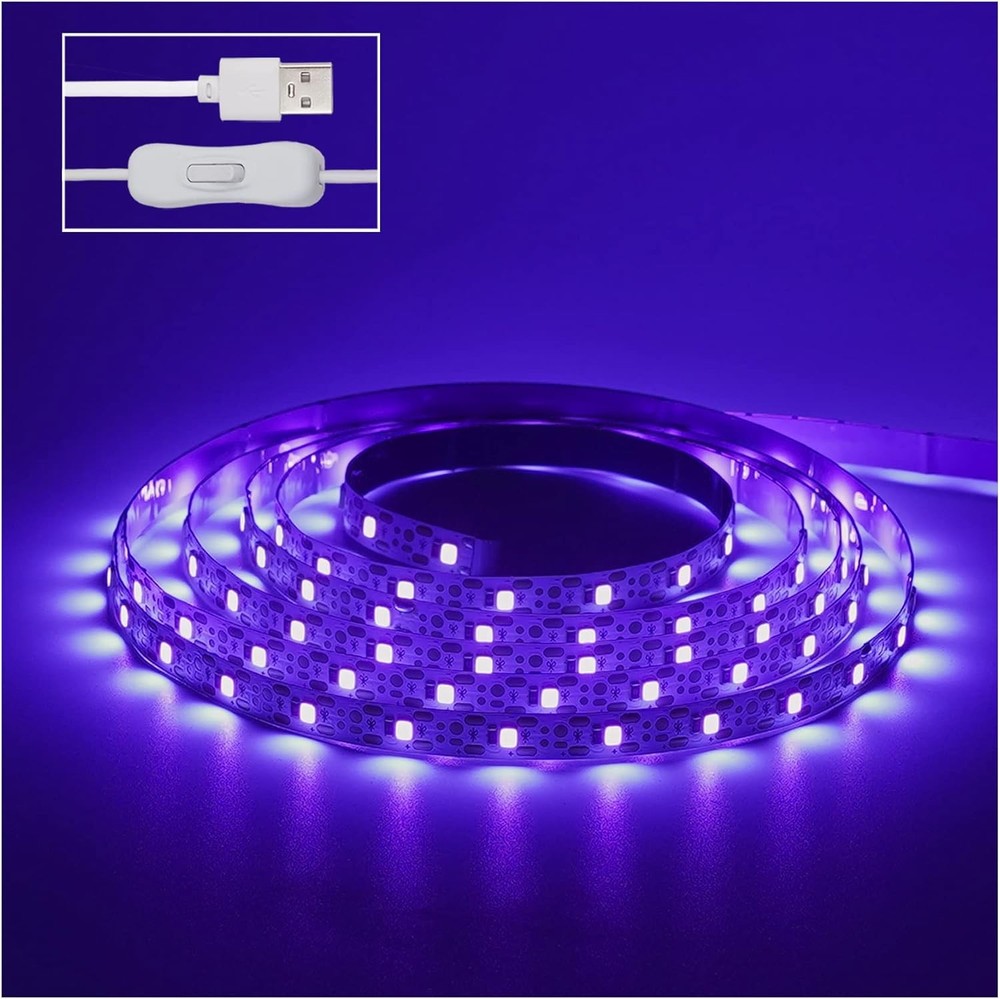 6.6FT/2M LED Black Light Strip – 120 Units UV Wick 395-400nm, USB Purple