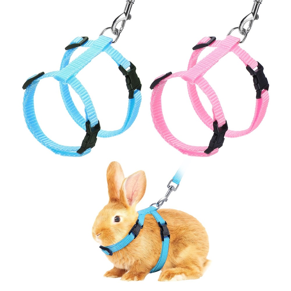 Rabbit Harness and Leash, Small Animal Harness( 2Pcs, Pink/Sky Blue)