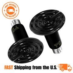 2-Pack 100W Reptile Heat Lamp Ceramic Heat Emitter No-Light Infrared Bulbs Black