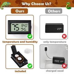 Reptile Thermometer and Humidity Gauge,2PCS Digital Hygrometer Adhesive Reptile