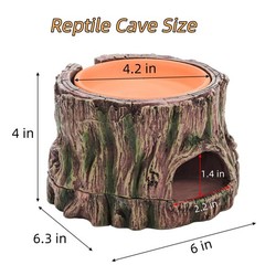 Reptile Hide Cave, Reptile Hideout with Detachable Base and Humidity Dish, 3 in