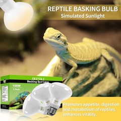 New Upgrade 3 Pack 100W Reptile Heat Lamp Bulb (3nd Gen, Safer), Amphibian UV…