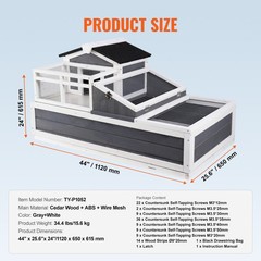 Large Tortoise House Indoor/Outdoor 3-Room Cedar Wooden Habitat Gray