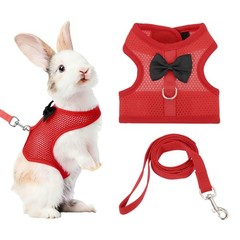 Rabbit Harness and Leash Small Pet Cute Vest Harness Leash(M Red)