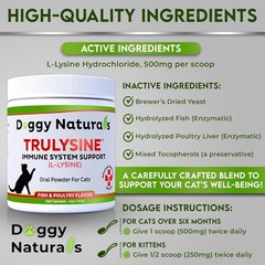 Trulysine L-Lysine for Cats Immune Support 100 Grams ( 500mg / Scoop), NO