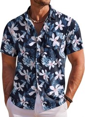 Coofandy Men’s Floral Hawaiian Short Sleeve Button Down Shirt