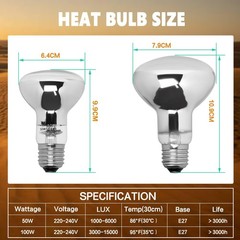 Heat Lamp Bulbs, UVA Intense Basking Spot Light Reptile Heat Lamp(Clear) 50W,…