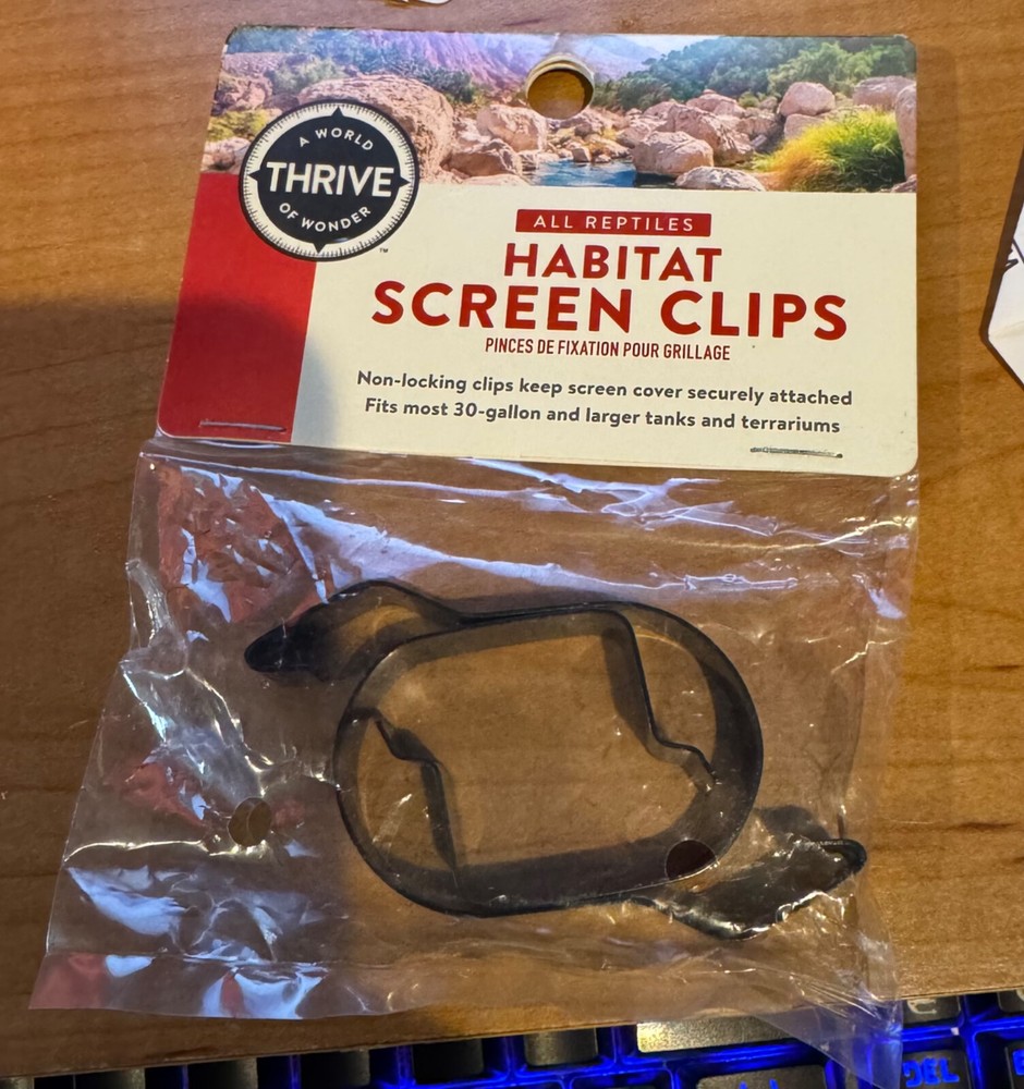 METAL HABITAT SCREEN COVER CLIPS for 30 Gallon & Larger 2pk Thrive NEW!