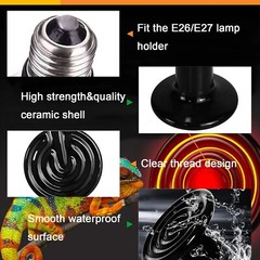 2 pack 100W Ceramic Heat Emitter, Reptile Heat Lamp Bulbs, No Light Emitting