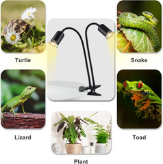 Reptile Heat Lamp, Double-Head Heat Lamp with Clamp, UVA UVB Reptile Light with