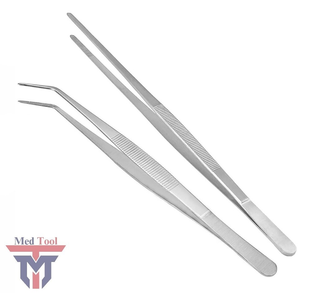 Reptile Feeding Tongs Stainless Steel Straight And Curved Tweezers Polished 12″