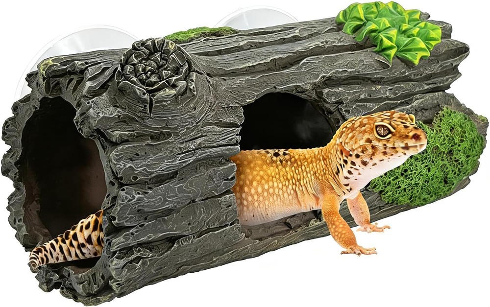 Reptile Hide Resin Hollow Log Cave W/ Two Strong Suction Cups,Gecko Tank