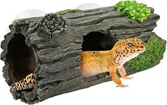 Reptile Hide Resin Hollow Log Cave W/ Two Strong Suction Cups,Gecko Tank