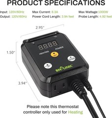Heat Mat Thermostat for Germination & Reptiles, Safe Digital Control 1000W