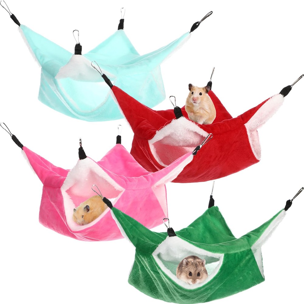 4 Pcs Rat Hammock for Cage Small Animal Hanging Ferret Hammocks for Rat Doubl…