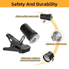 Reptile Heat Lamp with 360° Rotatable Clamp Basking Spot Light with 50W UVA U…