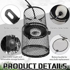 Retractable Reptile Heat Lamp Holder – Anti-Scald Lampshade for Snakes, Lizards,