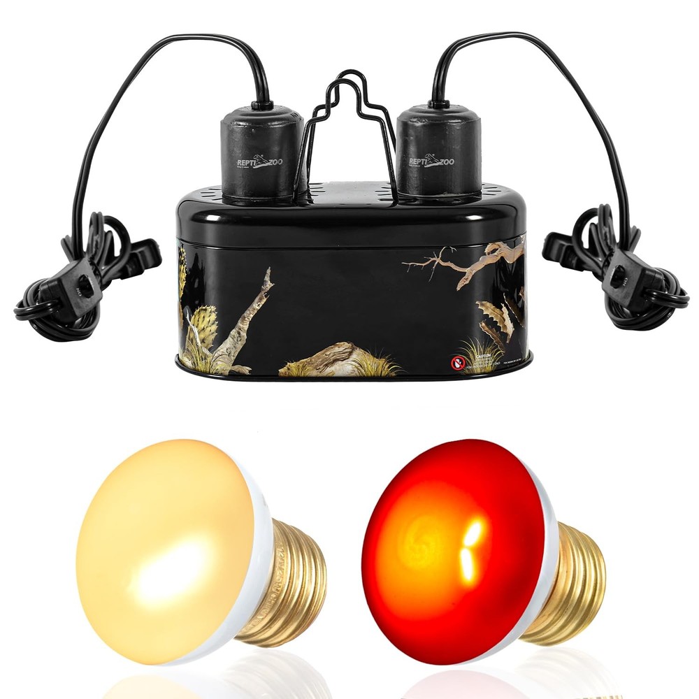 Nano Dual Dome Reptile Light Fixture and 25W Reptile Heat Lamp Combo Pack, Mi…
