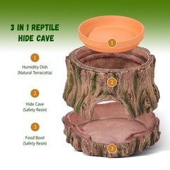 3 in 1 Reptile Hide Cave,Lizard Humid Hideout with Detachable Base and Clay W…