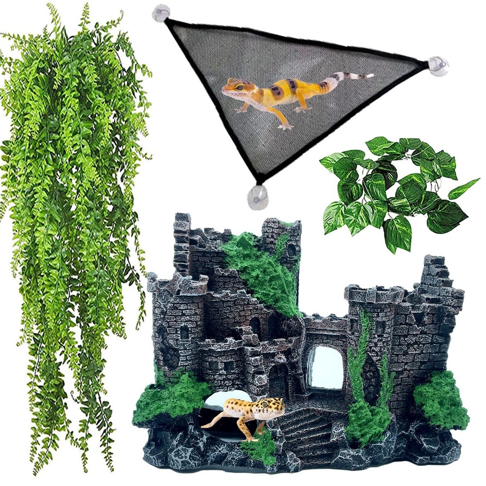 kathson Bearded Dragon Tank Castle Decorations,Reptile Hammock Reptiles Habit…