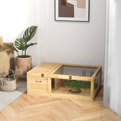 Pawhut Wooden Tortoise House Indoor Turtle Habitat Enclosure Outdoor Reptile