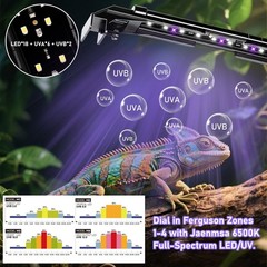 8W LED UVA UVB Light for Reptiles,7.8″ HO UVB 12.0/10.0/5.0/2.0 LED Reptile L…