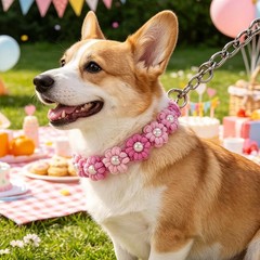Handmade Flower Dog Collar, Adjustable Paracord Woven Pet Collar with Faux Pe…