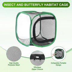 Outdoor Butterfly Habitat Cage Terrarium [Black with Green, 12 x 12 x 12 Inch]