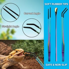Voushtar 3-Pack Reptile Feeding Tongs Set with Spoon – 10.6 in, Colorful
