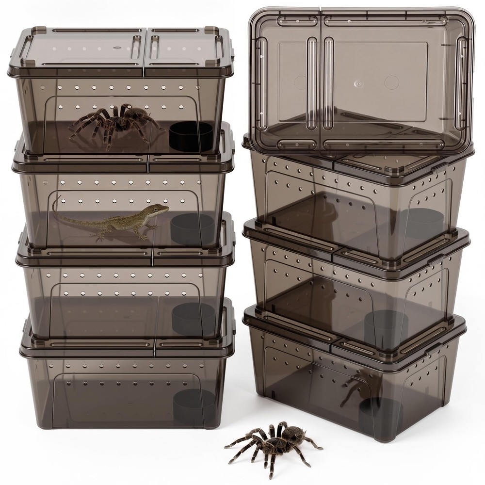 Irenare 8 Pcs Reptile Breeding Box Plastic 10.6 x 7.4 x 4.7 Inch, Black