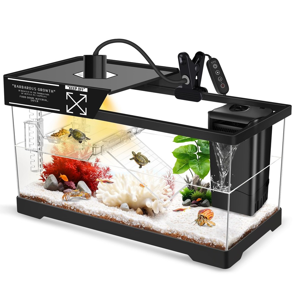 GOZILLA Aquatic Turtle Tank+Lamp+Filter Kit, Upgrade PC Turtle Tank Kit with …
