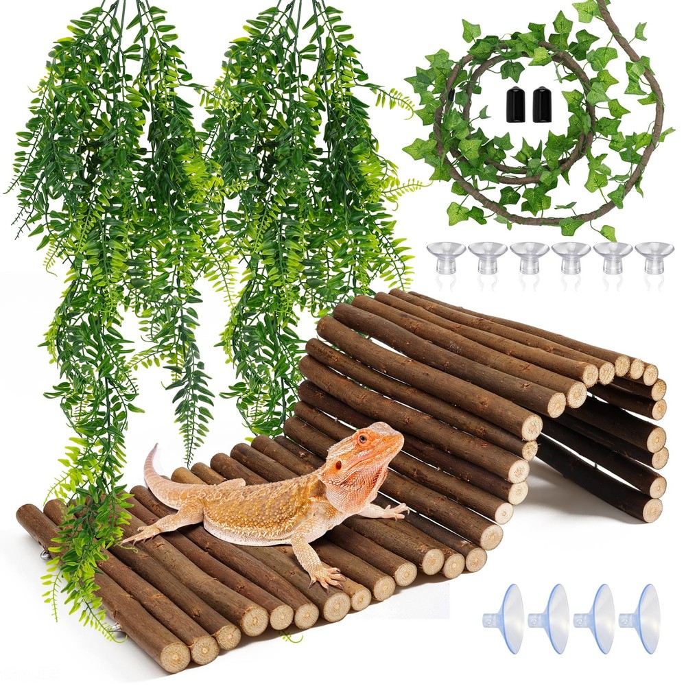23”×20” Reptile Hide Bearded Dragon Tank Accessories Bridge Hideout&Vine