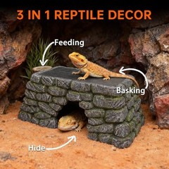 3-in-1 Reptile Basking Platform, Hideout Cave & Food Bowl for Bearded Dragons,