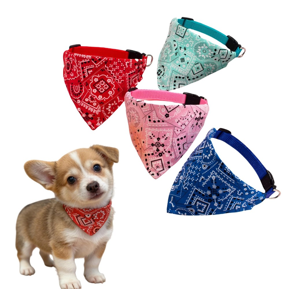 4 PCS Medium Dog Bandana Collar Set Adjustable Cotton Buckle Pet Neck Scarves