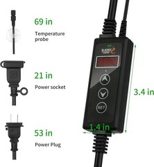 Reptile Dimming Thermostat, PID Heat Lamp Temperature Controller with LED Digita