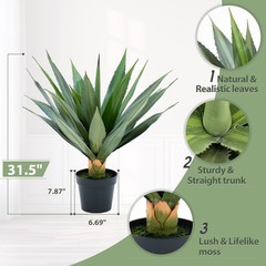 2.6FT Artificial Spiked Agave Plants Tall,32″Fake Silk UV Resistant Plants wi…