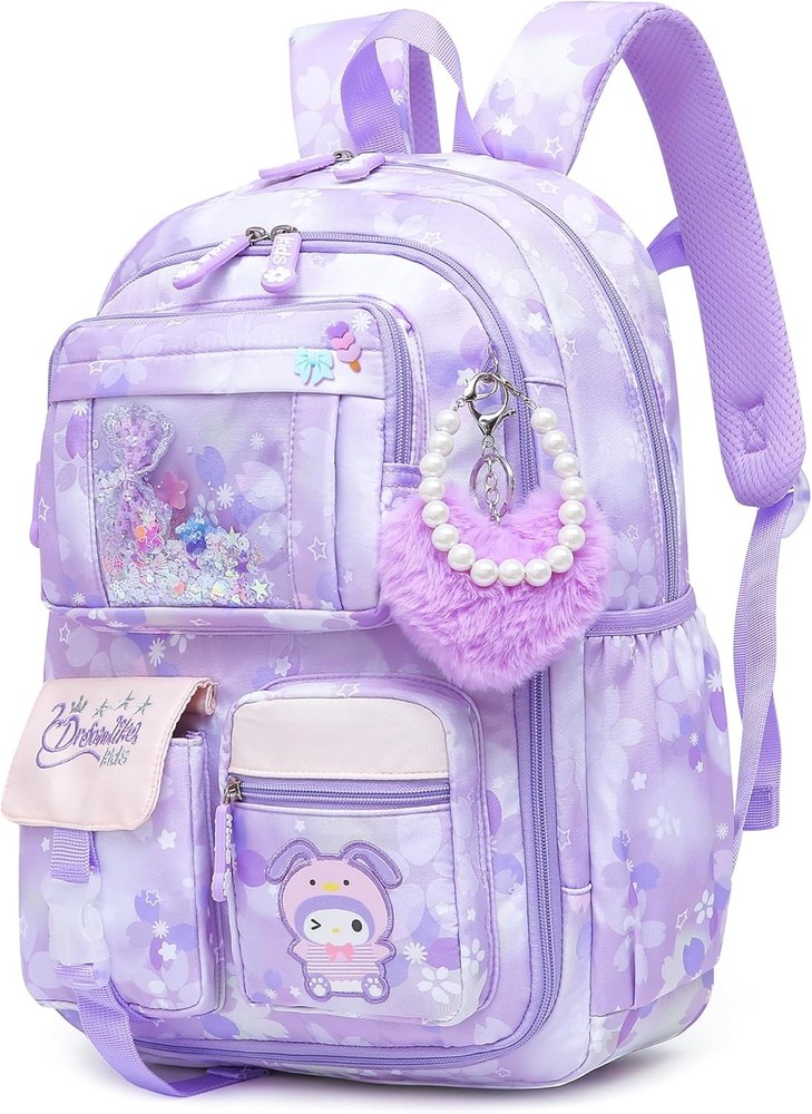 Alrisg Girls Backpack School Bag Kids 17 Inch Purple