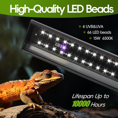 16-Inch UVB Reptile Light, Dimmable UVA UVB Lamp with Timer | 15W 6500K, 4 UVI M