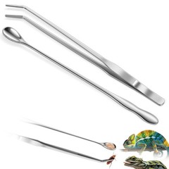 Quelong 2pcs Reptile Feeding Tongs, Spoon, Stainless Steel silvery
