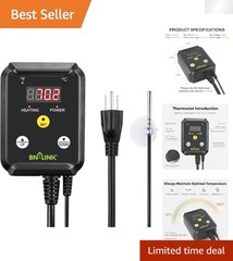 Digital Reptile Thermostat & Heat Mat Controller | 40-108°F, 1000W Listed
