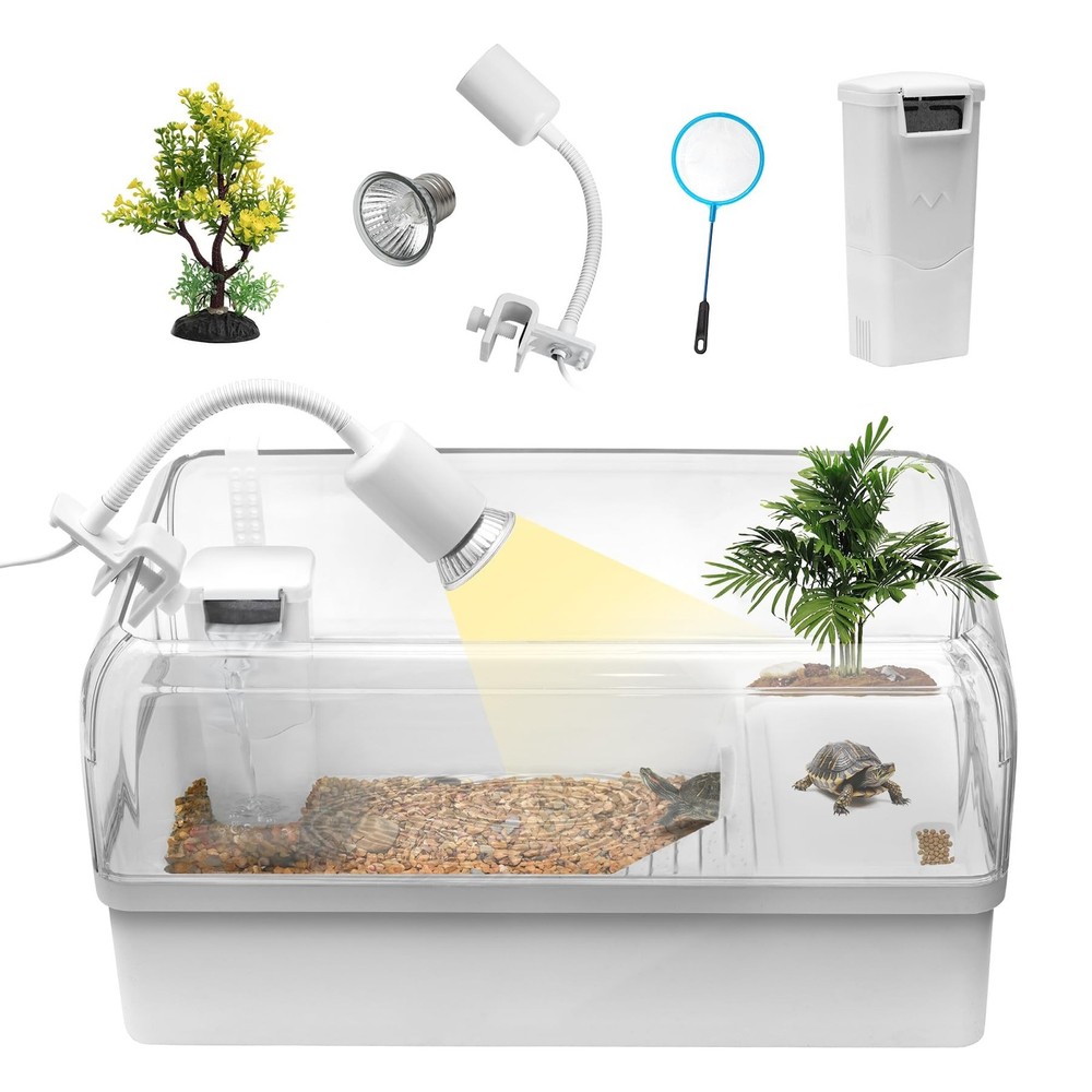 Turtle Tank Acrylic Habitat Kit with Silent Filter & Bottom Drain,UVB Basking…