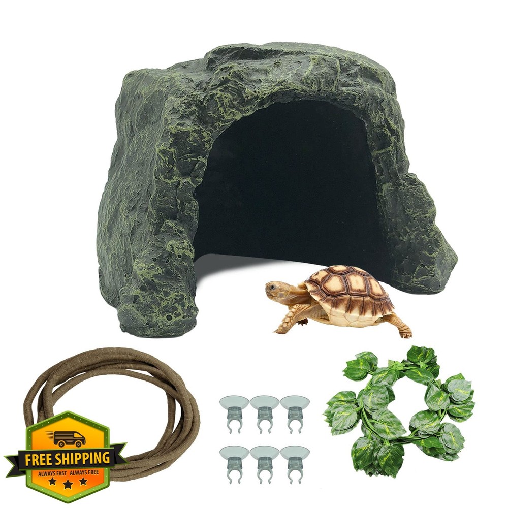 Tfwadmx Tortoise Hideout Resin Rock Cave Bendable Vines Lizards