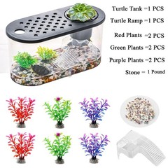 Small Turtle Tank Kit, Reptile Aquarium with Basking Platform, Decor Stones &…