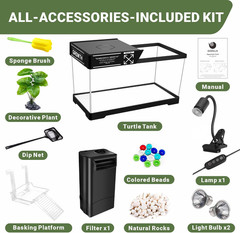 Aquatic Turtle Tank+Lamp+Filter Kit, Upgrade PC Turtle Tank Kit with Adjustable
