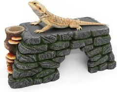 3 in 1 Bearded Dragon Basking Platform Reptile Habitat Cave Hideout W/ Food Bowl