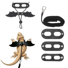 3Pcs Bearded Dragon Lizard Leash Harness with Wing LeatherS/M/L Black