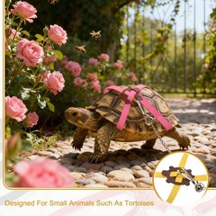 Tortoise Leash Harness with Bell, ( Leather, Small, Pink )