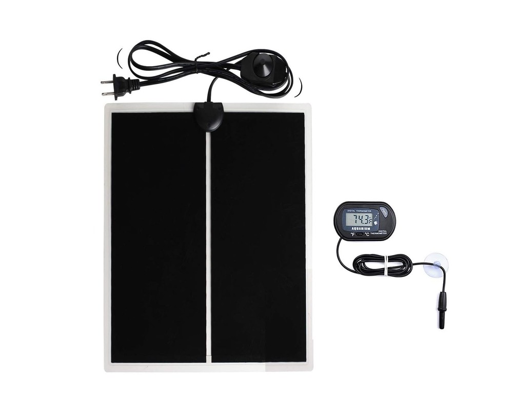 Reptile Terrarium Heat Pad with LCD Digital Aquarium Thermometer, 6 x 11in Po…